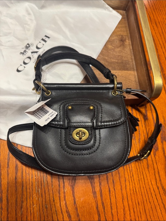 Coach Handbags - NWT Vintage Coach Black Leather Saddle Crossbody with Brass Turnlock